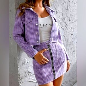 Plaid Purple Skirt & Jacket Set - Size Large